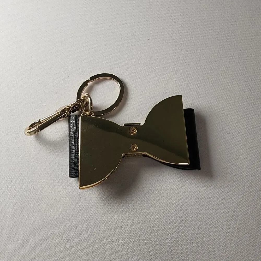 FURLA Ribbon Bow Motif Key Ring / Charm 42321 Black Textured Leather